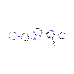 N#Cc1cc(-c2ccnc(Nc3ccc(N4CCOCC4)cc3)n2)cnc1N1CCCC1 ZINC000221244363