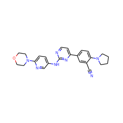 N#Cc1cc(-c2ccnc(Nc3ccc(N4CCOCC4)nc3)n2)ccc1N1CCCC1 ZINC000143343659