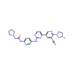 N#Cc1cc(-c2ccnc(Nc3ccc(NC(=O)CN4CCCC4)nc3)n2)cnc1N1CC[C@H](F)C1 ZINC000220978779