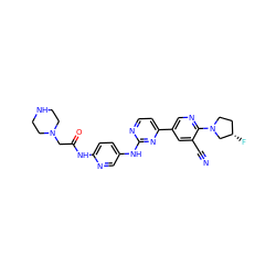 N#Cc1cc(-c2ccnc(Nc3ccc(NC(=O)CN4CCNCC4)nc3)n2)cnc1N1CC[C@H](F)C1 ZINC000221373165