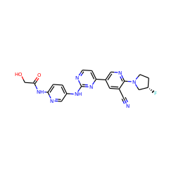 N#Cc1cc(-c2ccnc(Nc3ccc(NC(=O)CO)nc3)n2)cnc1N1CC[C@H](F)C1 ZINC001772643853