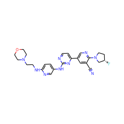 N#Cc1cc(-c2ccnc(Nc3ccc(NCCN4CCOCC4)nc3)n2)cnc1N1CC[C@H](F)C1 ZINC000220978868