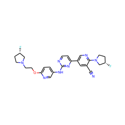 N#Cc1cc(-c2ccnc(Nc3ccc(OCCN4CC[C@H](F)C4)nc3)n2)cnc1N1CC[C@H](F)C1 ZINC000221004673