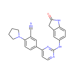 N#Cc1cc(-c2ccnc(Nc3ccc4c(c3)CC(=O)N4)n2)ccc1N1CCCC1 ZINC000143502531