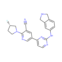 N#Cc1cc(-c2ccnc(Nc3ccc4c(c3)CNC4)n2)cnc1N1CC[C@H](F)C1 ZINC000221216716