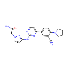 N#Cc1cc(-c2ccnc(Nc3ccn(CC(N)=O)n3)n2)ccc1N1CCCC1 ZINC000143608152