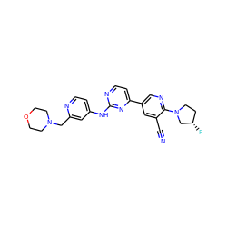 N#Cc1cc(-c2ccnc(Nc3ccnc(CN4CCOCC4)c3)n2)cnc1N1CC[C@H](F)C1 ZINC000221113902