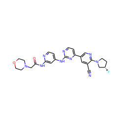 N#Cc1cc(-c2ccnc(Nc3ccnc(NC(=O)CN4CCOCC4)c3)n2)cnc1N1CC[C@H](F)C1 ZINC000221373475