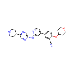 N#Cc1cc(-c2ccnc(Nc3cnc(C4CCNCC4)cn3)c2)ccc1OC1CCOCC1 ZINC000146374147