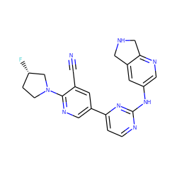 N#Cc1cc(-c2ccnc(Nc3cnc4c(c3)CNC4)n2)cnc1N1CC[C@H](F)C1 ZINC001772617210