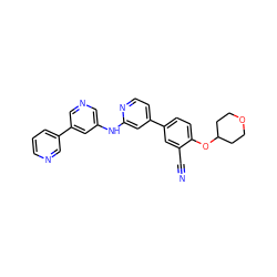 N#Cc1cc(-c2ccnc(Nc3cncc(-c4cccnc4)c3)c2)ccc1OC1CCOCC1 ZINC000230815968