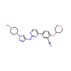 N#Cc1cc(-c2ccnc(Nc3cnn([C@H]4CC[C@@H](O)CC4)c3)n2)ccc1OC1CCOCC1 ZINC000261193232