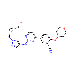 N#Cc1cc(-c2ccnc(Nc3cnn(C[C@H]4C[C@@H]4CO)c3)n2)ccc1OC1CCOCC1 ZINC000219340861