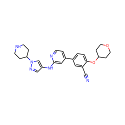 N#Cc1cc(-c2ccnc(Nc3cnn(C4CCNCC4)c3)c2)ccc1OC1CCOCC1 ZINC000146422358