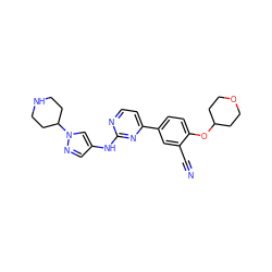 N#Cc1cc(-c2ccnc(Nc3cnn(C4CCNCC4)c3)n2)ccc1OC1CCOCC1 ZINC000148208115