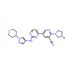 N#Cc1cc(-c2ccnc(Nc3cnn(C4CCOCC4)c3)n2)cnc1N1CC[C@H](F)C1 ZINC000221373405