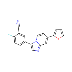 N#Cc1cc(-c2cnc3cc(-c4ccco4)ccn23)ccc1F ZINC000299857030