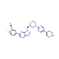 N#Cc1cc(-c2cnc3nnn(C[C@@H]4CN(c5ncc(C6=CCNCC6)cn5)CCO4)c3n2)ccc1F ZINC001772576273