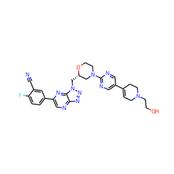 N#Cc1cc(-c2cnc3nnn(C[C@H]4CN(c5ncc(C6=CCN(CCO)CC6)cn5)CCO4)c3n2)ccc1F ZINC000210749710