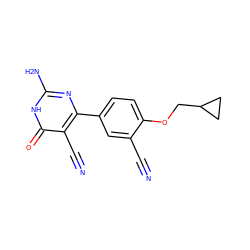 N#Cc1cc(-c2nc(N)[nH]c(=O)c2C#N)ccc1OCC1CC1 ZINC000103254738