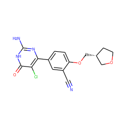 N#Cc1cc(-c2nc(N)[nH]c(=O)c2Cl)ccc1OC[C@@H]1CCOC1 ZINC000103253367