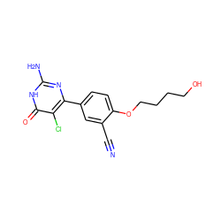 N#Cc1cc(-c2nc(N)[nH]c(=O)c2Cl)ccc1OCCCCO ZINC000103254736