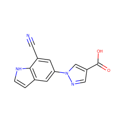 N#Cc1cc(-n2cc(C(=O)O)cn2)cc2cc[nH]c12 ZINC000116758607