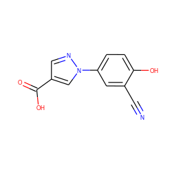 N#Cc1cc(-n2cc(C(=O)O)cn2)ccc1O ZINC000027992528