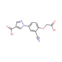 N#Cc1cc(-n2cc(C(=O)O)cn2)ccc1OCC(=O)O ZINC000028003956