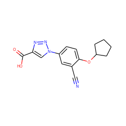 N#Cc1cc(-n2cc(C(=O)O)nn2)ccc1OC1CCCC1 ZINC001772584308