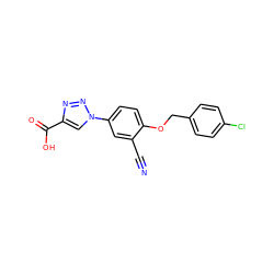 N#Cc1cc(-n2cc(C(=O)O)nn2)ccc1OCc1ccc(Cl)cc1 ZINC001772653998