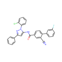 N#Cc1cc(C(=O)Nc2cc(-c3ccccc3)nn2-c2ccccc2Cl)ccc1-c1cccc(F)c1 ZINC000071341539