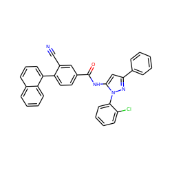 N#Cc1cc(C(=O)Nc2cc(-c3ccccc3)nn2-c2ccccc2Cl)ccc1-c1cccc2ccccc12 ZINC000071340470