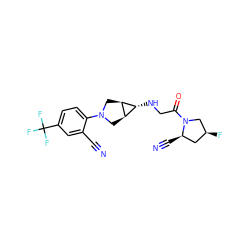 N#Cc1cc(C(F)(F)F)ccc1N1C[C@H]2[C@H](NCC(=O)N3C[C@@H](F)C[C@H]3C#N)[C@H]2C1 ZINC000101180613