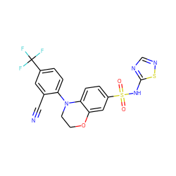 N#Cc1cc(C(F)(F)F)ccc1N1CCOc2cc(S(=O)(=O)Nc3ncns3)ccc21 ZINC000205739598