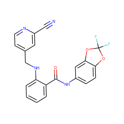 N#Cc1cc(CNc2ccccc2C(=O)Nc2ccc3c(c2)OC(F)(F)O3)ccn1 ZINC000028951771