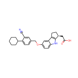 N#Cc1cc(COc2ccc3[nH]c4c(c3c2)CC[C@H]4CC(=O)O)ccc1C1CCCCC1 ZINC000117525648