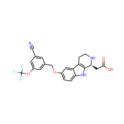 N#Cc1cc(COc2ccc3[nH]c4c(c3c2)CCN[C@H]4CC(=O)O)cc(OC(F)(F)F)c1 ZINC000114900628