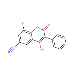 N#Cc1cc(Cl)c2[nH]c(=O)c(-c3ccccc3)c(O)c2c1 ZINC000036185225