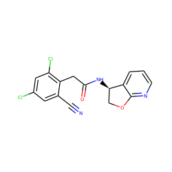 N#Cc1cc(Cl)cc(Cl)c1CC(=O)N[C@@H]1COc2ncccc21 ZINC000146597569