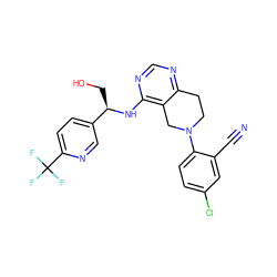 N#Cc1cc(Cl)ccc1N1CCc2ncnc(N[C@H](CO)c3ccc(C(F)(F)F)nc3)c2C1 ZINC000148220293