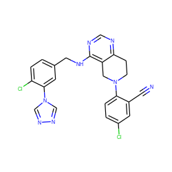 N#Cc1cc(Cl)ccc1N1CCc2ncnc(NCc3ccc(Cl)c(-n4cnnc4)c3)c2C1 ZINC000148261744