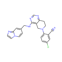 N#Cc1cc(Cl)ccc1N1CCc2ncnc(NCc3ccn4ccnc4c3)c2C1 ZINC000148219589