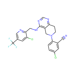 N#Cc1cc(Cl)ccc1N1CCc2ncnc(NCc3ncc(C(F)(F)F)cc3Cl)c2C1 ZINC000148695263