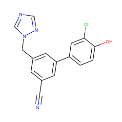 N#Cc1cc(Cn2cncn2)cc(-c2ccc(O)c(Cl)c2)c1 ZINC000045358769