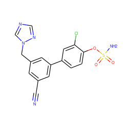 N#Cc1cc(Cn2cncn2)cc(-c2ccc(OS(N)(=O)=O)c(Cl)c2)c1 ZINC000045365139