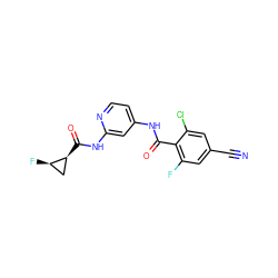 N#Cc1cc(F)c(C(=O)Nc2ccnc(NC(=O)[C@H]3C[C@H]3F)c2)c(Cl)c1 ZINC000096929468