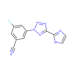 N#Cc1cc(F)cc(-n2nnc(-c3ncc[nH]3)n2)c1 ZINC000028394806