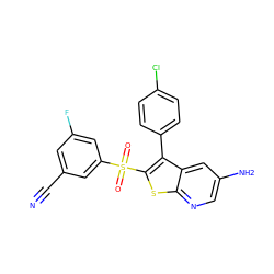 N#Cc1cc(F)cc(S(=O)(=O)c2sc3ncc(N)cc3c2-c2ccc(Cl)cc2)c1 ZINC000299860032