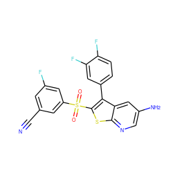 N#Cc1cc(F)cc(S(=O)(=O)c2sc3ncc(N)cc3c2-c2ccc(F)c(F)c2)c1 ZINC000299866630